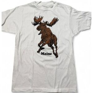 Vintage 80s Maine Moose Single Stitch T Shirt USA Hanes 50/50 Mens M 90s